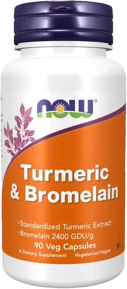 Burk med kosttillskottet Turmeric & Bromelain från märket NOW.